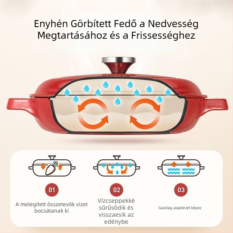 Öntöttvas zománcolt fazék braisinghez, pörköltéshez és sütéshez, sík alj, tapadásmentes, indukciós és gáztűzhely kompatibilis