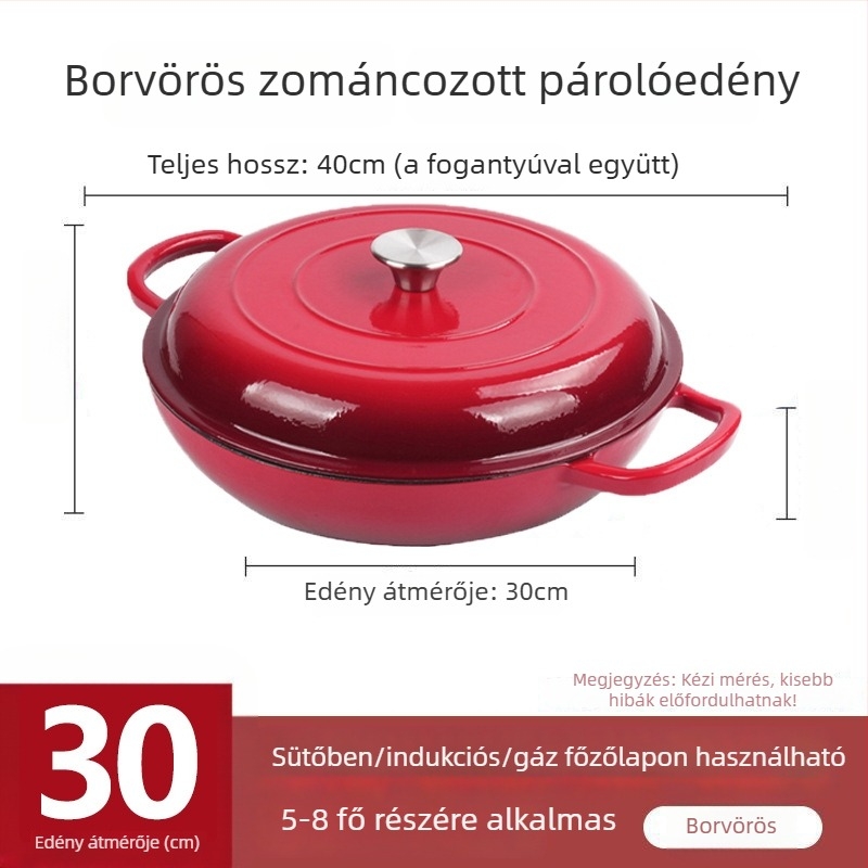 Öntöttvas zománcolt fazék braisinghez, pörköltéshez és sütéshez, sík alj, tapadásmentes, indukciós és gáztűzhely kompatibilis