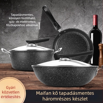 Maifan kőből készült tapadásmentes 3 részes edénykészlet üvegfedőkkel