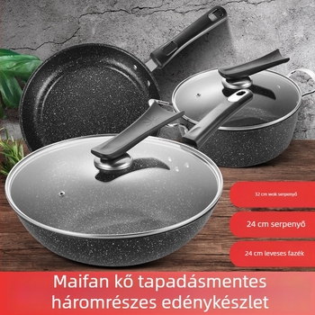 Maifan kőből készült tapadásmentes 3 részes edénykészlet üvegfedőkkel