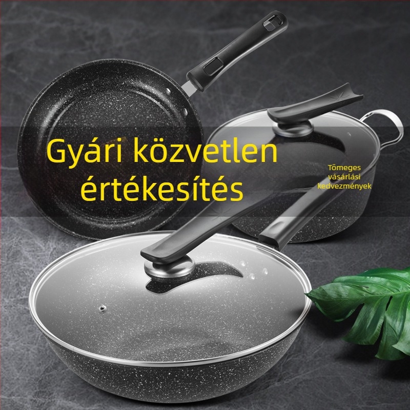 Maifan kőből készült tapadásmentes 3 részes edénykészlet üvegfedőkkel