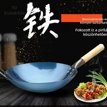 304 rozsdamentes acél wok, bevonat nélkül, gáztűzhelyhez kompatibilis, hagyományos serpenyő, mélység 11 cm, súly 1–1,5 kg