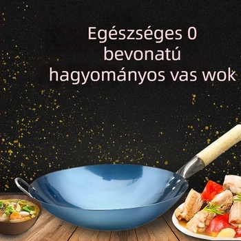 304 rozsdamentes acél wok, bevonat nélkül, gáztűzhelyhez kompatibilis, hagyományos serpenyő, mélység 11 cm, súly 1–1,5 kg