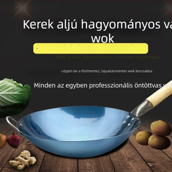 304 rozsdamentes acél wok, bevonat nélkül, gáztűzhelyhez kompatibilis, hagyományos serpenyő, mélység 11 cm, súly 1–1,5 kg