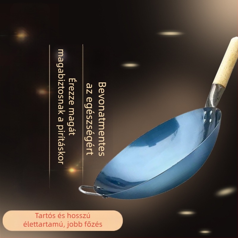 304 rozsdamentes acél wok, bevonat nélkül, gáztűzhelyhez kompatibilis, hagyományos serpenyő, mélység 11 cm, súly 1–1,5 kg