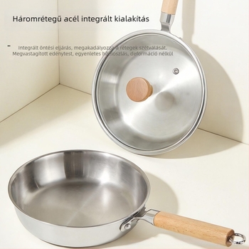 Fedezet nélküli 316L rozsdamentes acél serpenyő, lapos aljzattal, vastított, háztartási használatra, kompatibilis indukciós főzőlapokkal és gáztűzhelyekkel