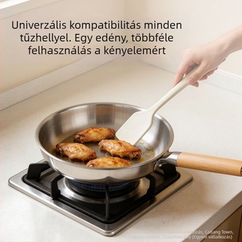 Fedezet nélküli 316L rozsdamentes acél serpenyő, lapos aljzattal, vastított, háztartási használatra, kompatibilis indukciós főzőlapokkal és gáztűzhelyekkel
