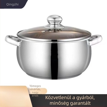 24 cm-es rozsdamentes acél leveses fazék, vastag falú, nagy has, 5 L kapacitás