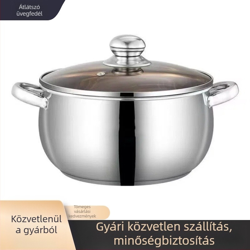 24 cm-es rozsdamentes acél leveses fazék, vastag falú, nagy has, 5 L kapacitás