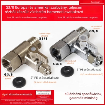 Háromutas golyóscsap vízszűrőhöz, 3/8 hüvelykes belső és külső menet a 1/4 hüvelykes PE csőhöz