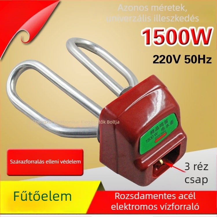 Rozsdamentes acélból készült elektromos vízforraló kiegészítő készlet száraz égés elleni védelemmel, 1500W – fűtőcső, fűtőszál és fűtőmag