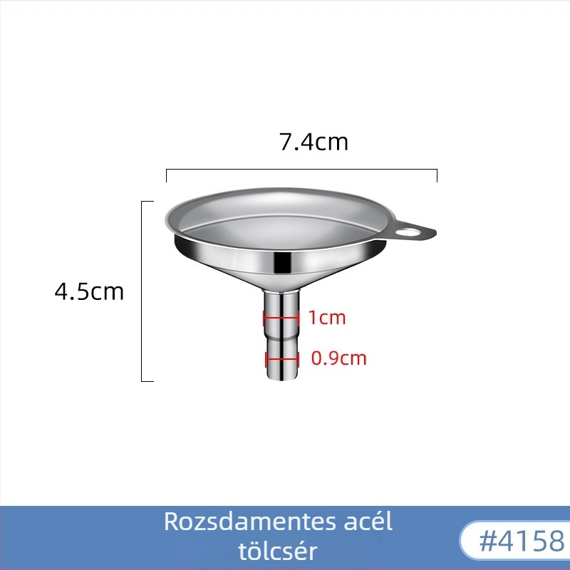 Mini rozsdamentes acél tölcsér, kis átmérőjű, olaj és folyadék adagolására a konyhában