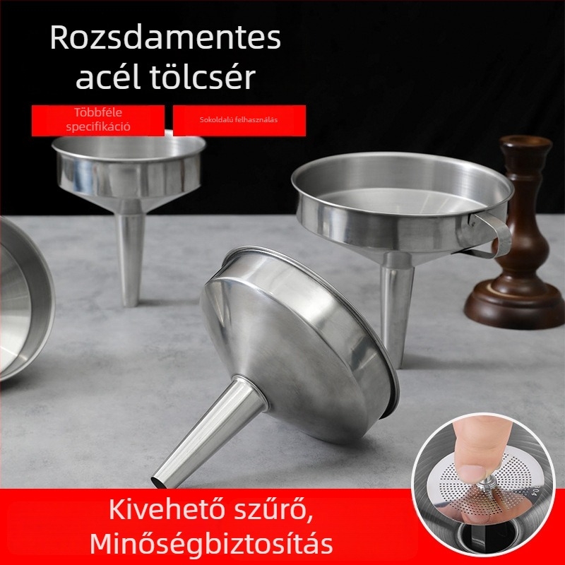 Rozsdamentes acél tölcsér szűrővel és elválasztó hálóval olaj, víz és likőr szűréséhez