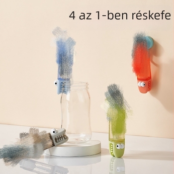 Négy az egyben pohár- és kupaktisztító kefe: kupakok és hornyok tisztítására; szigetelt üvegekhez, cumisüvegekhez és szívószálakhoz
