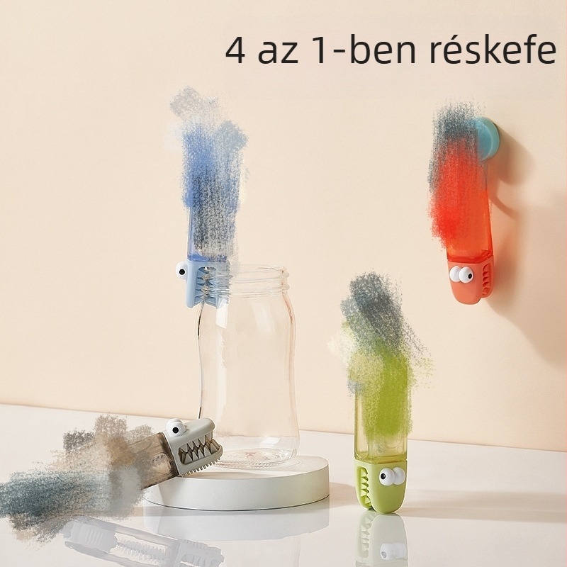 Négy az egyben pohár- és kupaktisztító kefe: kupakok és hornyok tisztítására; szigetelt üvegekhez, cumisüvegekhez és szívószálakhoz