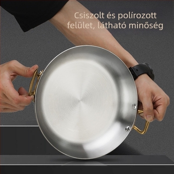 304 rozsdamentes acélból készült serpenyő két füllel, tengeri ételekhez, wok, lapos edény rizshez és rizottóhoz, kerek