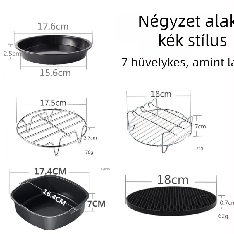 5 darabos levegőben sütő kiegészítő készlet, 7 hüvelykes torta kosár, négyszögletes sütőtál a sütéshez, kompatibilis 3,5–5,8 qt
