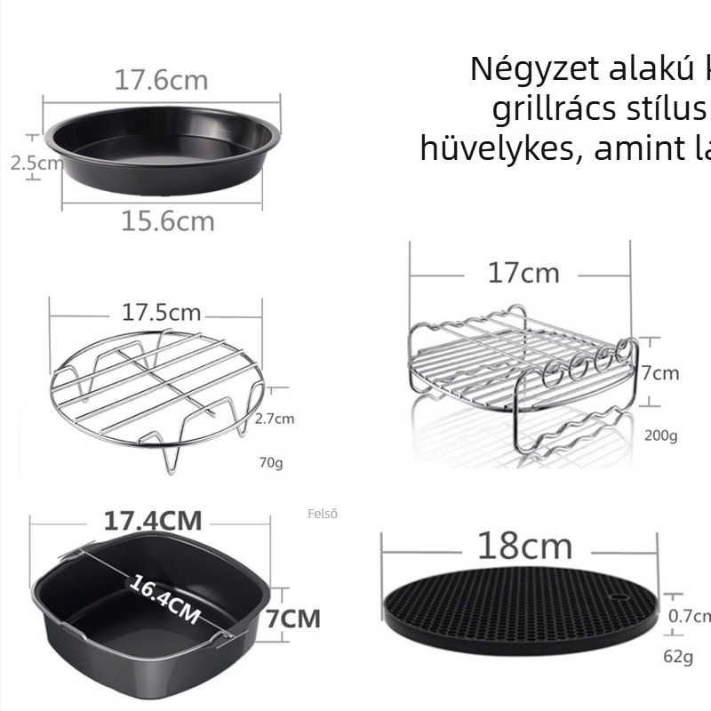 5 darabos levegőben sütő kiegészítő készlet, 7 hüvelykes torta kosár, négyszögletes sütőtál a sütéshez, kompatibilis 3,5–5,8 qt