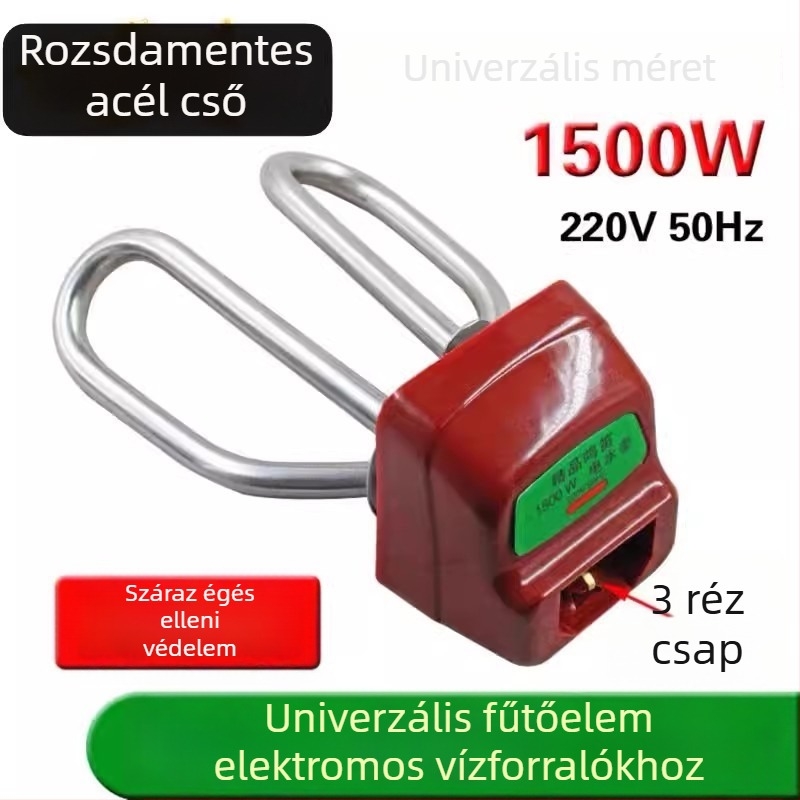 Rozsdamentes acélból készült elektromos vízforraló kiegészítő készlet: fűtőcső, fűtőrúddal és fűtőmaggal, 1500W