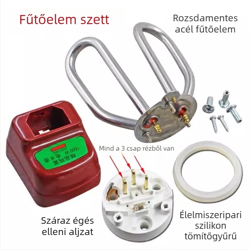 Rozsdamentes acélból készült elektromos vízforraló kiegészítő készlet: fűtőcső, fűtőrúddal és fűtőmaggal, 1500W