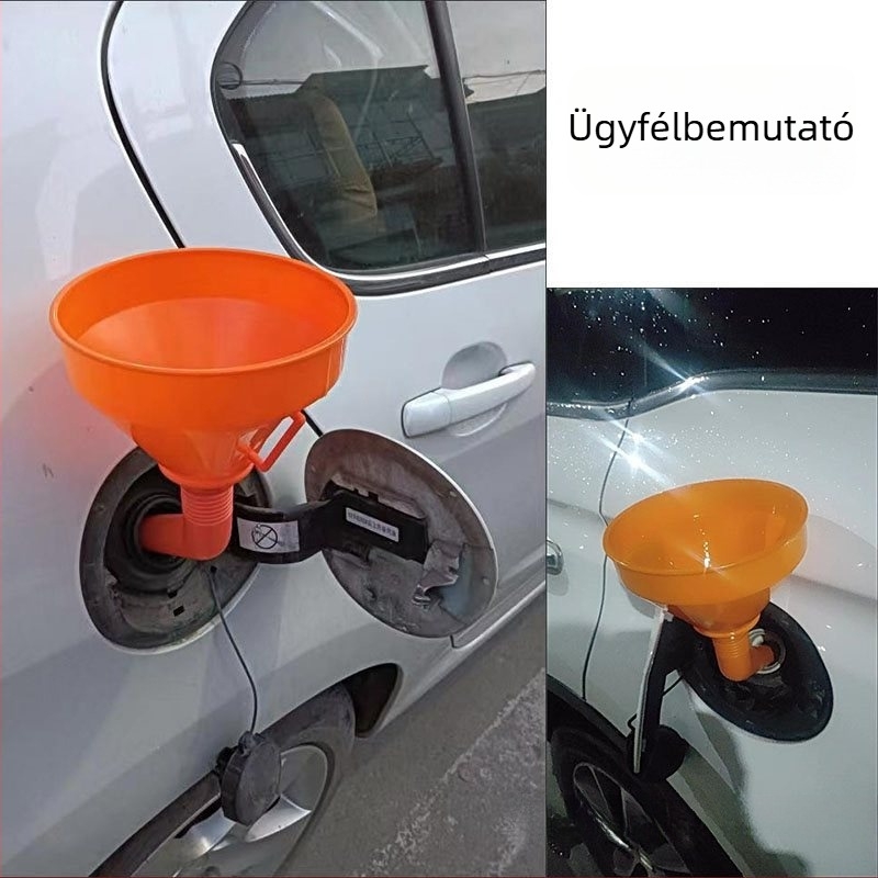 Ívelt csővel rendelkező kéz nélküli nagy átmérőjű üzemanyag- és motorolaj tölcsér, szűrővel, autók és motorkerékpárok számára