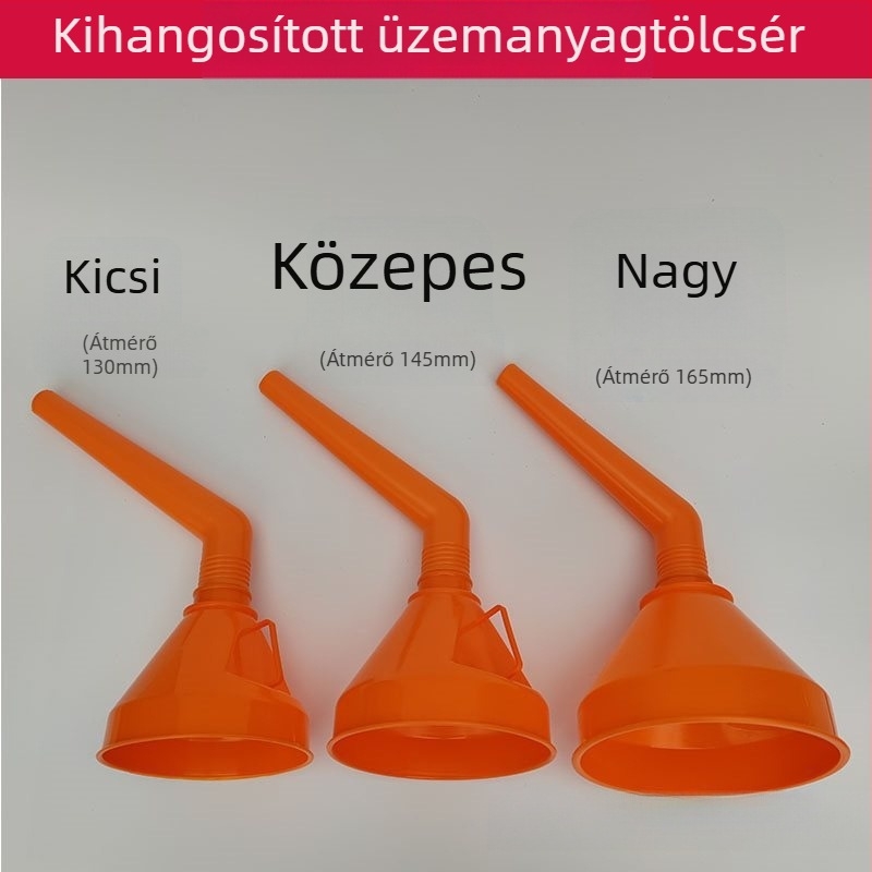 Ívelt csővel rendelkező kéz nélküli nagy átmérőjű üzemanyag- és motorolaj tölcsér, szűrővel, autók és motorkerékpárok számára