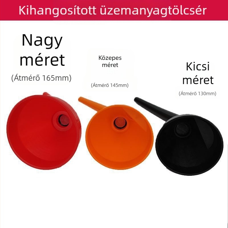 Ívelt csővel rendelkező kéz nélküli nagy átmérőjű üzemanyag- és motorolaj tölcsér, szűrővel, autók és motorkerékpárok számára