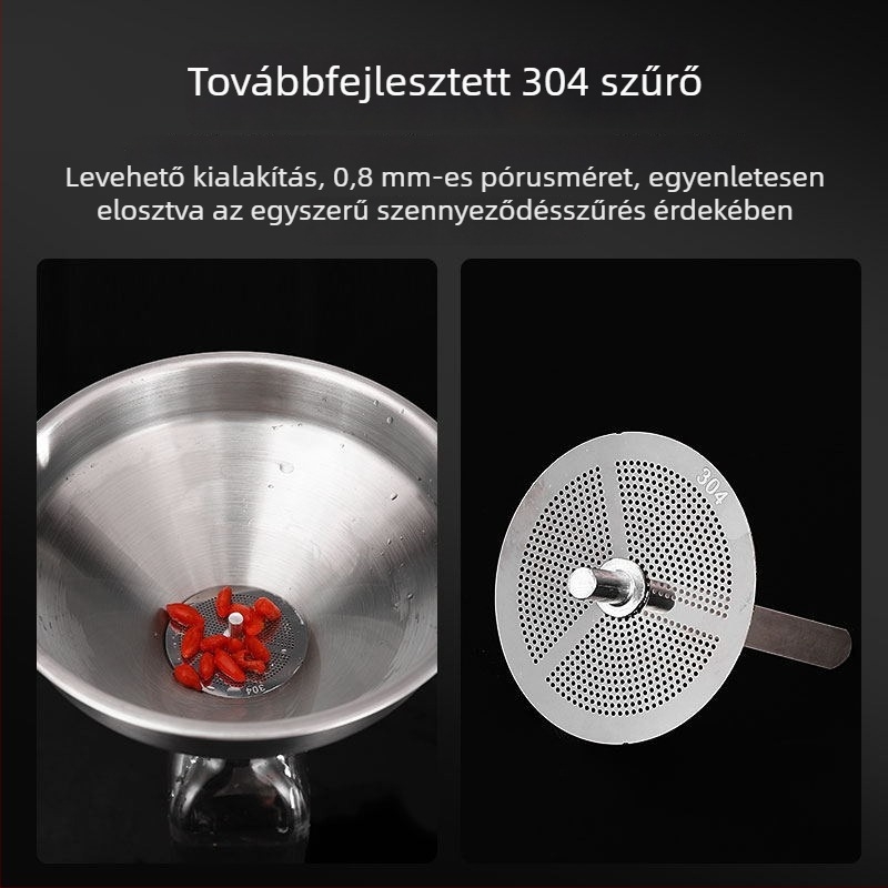 316 rozsdamentes acélból készült tölcsér, élelmiszer-minőségű szűrővel, konyhai és bor töltéshez