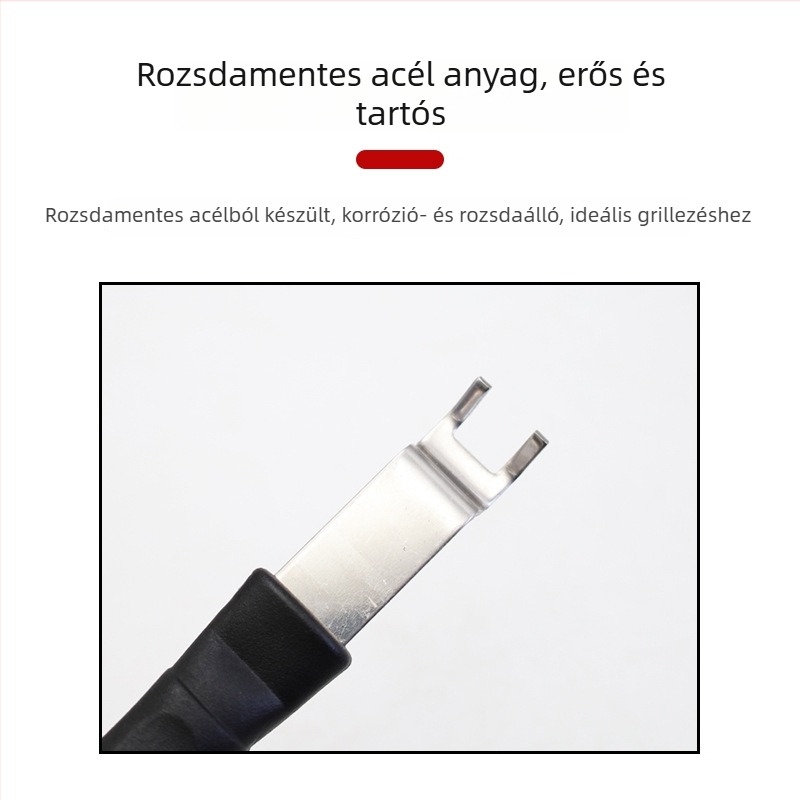 Rozsdamentes acél BBQ eszközök készlet 22 cm hosszú fogantyúval: villa, szenes emelő, tűzcsipesz és szenet cserélő adapter