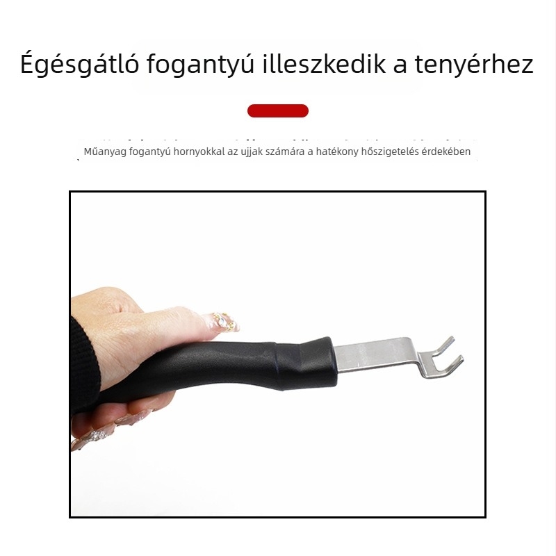 Rozsdamentes acél BBQ eszközök készlet 22 cm hosszú fogantyúval: villa, szenes emelő, tűzcsipesz és szenet cserélő adapter