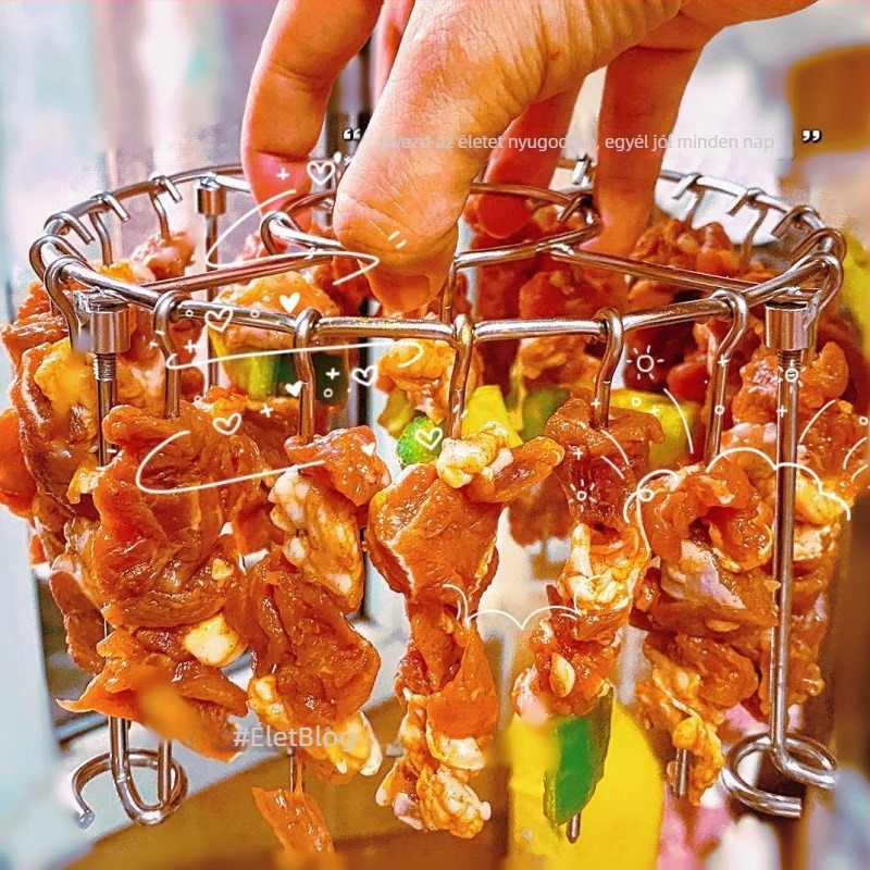 Élelmiszer-minőségű rozsdamentes acél nyársak, kör alakúak, air fryer és sütő kompatibilis, univerzális grillnyárs