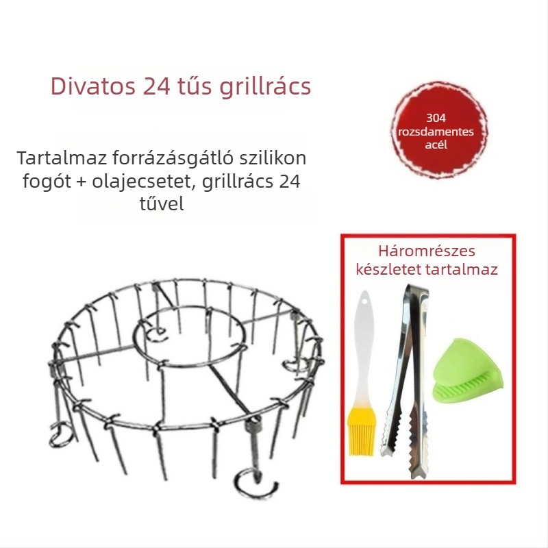 Élelmiszer-minőségű rozsdamentes acél nyársak, kör alakúak, air fryer és sütő kompatibilis, univerzális grillnyárs