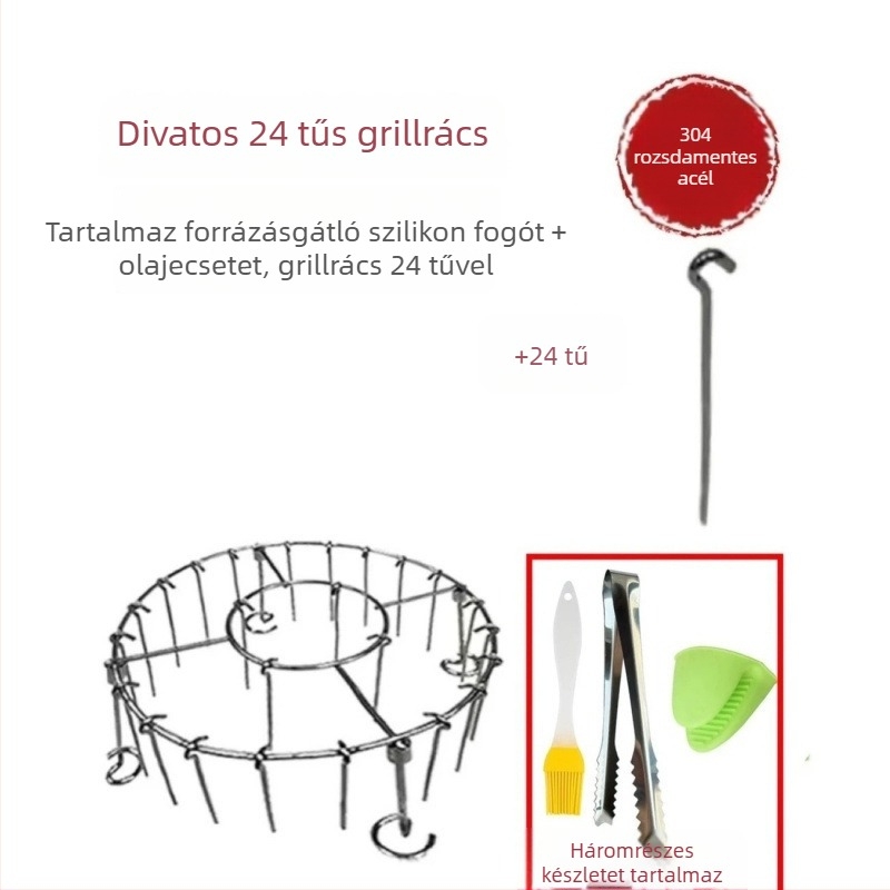 Élelmiszer-minőségű rozsdamentes acél nyársak, kör alakúak, air fryer és sütő kompatibilis, univerzális grillnyárs