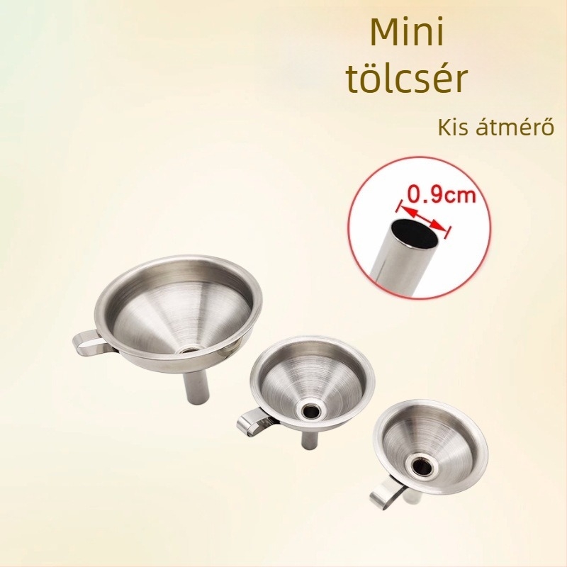 Mini tölcsér illóolaj töltéséhez, 5,7 cm átmérő, fém, kónikus alak, 201 rozsdamentes acél