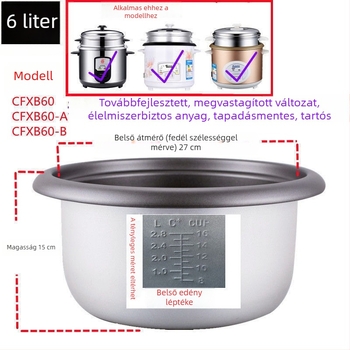 Rizsfőző belső edény, tapadásmentes, ódivatú háromszög alakú, 2345 modell, 1,5 L, tartozékok
