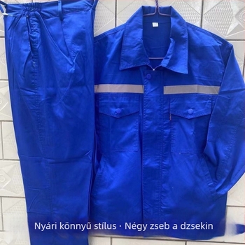 Poliészter-pamut nyári vékony munkaruha garnitúra, kopásálló, lélegző, nedvességelszívó, autójavítás, építőipar és műhely számára