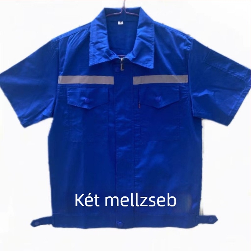 Poliészter-pamut nyári vékony munkaruha garnitúra, kopásálló, lélegző, nedvességelszívó, autójavítás, építőipar és műhely számára