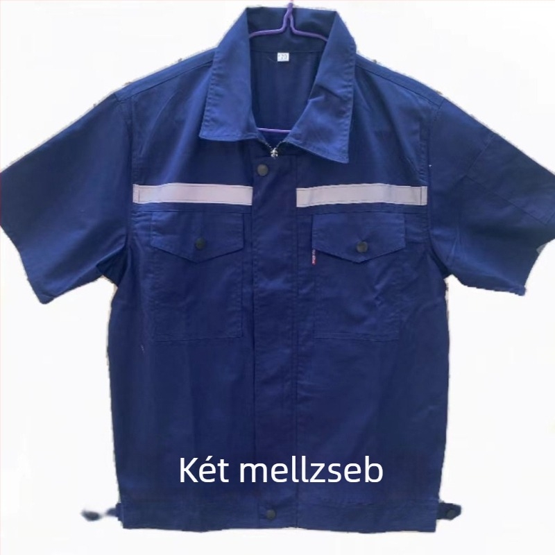 Poliészter-pamut nyári vékony munkaruha garnitúra, kopásálló, lélegző, nedvességelszívó, autójavítás, építőipar és műhely számára