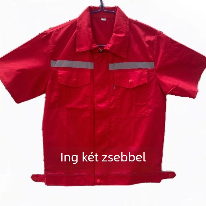 Poliészter-pamut nyári vékony munkaruha garnitúra, kopásálló, lélegző, nedvességelszívó, autójavítás, építőipar és műhely számára