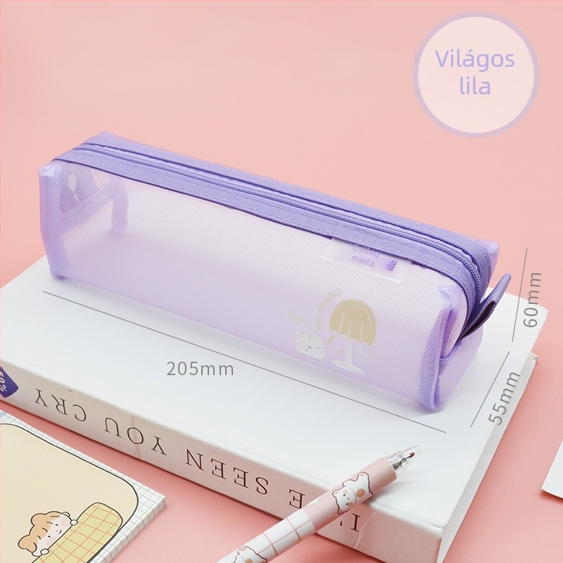 Hálós átlátszó tolltartó vizsgákhoz, minimalistikus iskolai tolltartó lányoknak