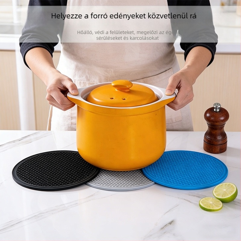 Kerek szilikon edényalátét, hőtűrő, csúszásmentes, több méretű, konyhai alátét