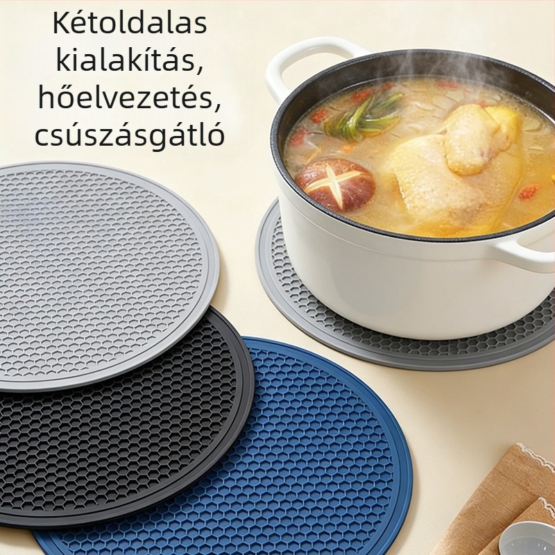 Kerek szilikon edényalátét, hőtűrő, csúszásmentes, több méretű, konyhai alátét
