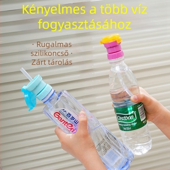 Két az egyben palackfedél szilikon szívócsővel – italokhoz és ásványvízhez, élelmiszer-minőségű, anti-fulladás kiegészítő gyerekeknek