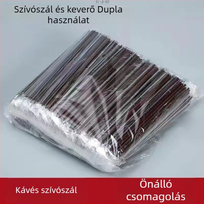 Kávékeverő pálca, egyszer használatos, három lyukkal, egyedi csomagolású, PP anyagból.
