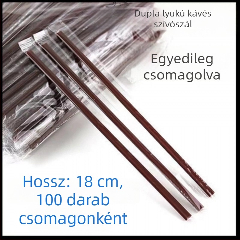 Kávékeverő pálca, egyszer használatos, három lyukkal, egyedi csomagolású, PP anyagból.