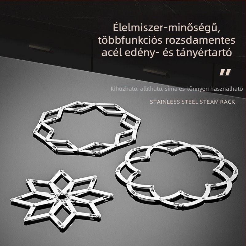 Kibővíthető rozsdamentes acél edényalátét – multifunkcionális hőszigetelő alátét edényekhez és lábasokhoz, virágmintával