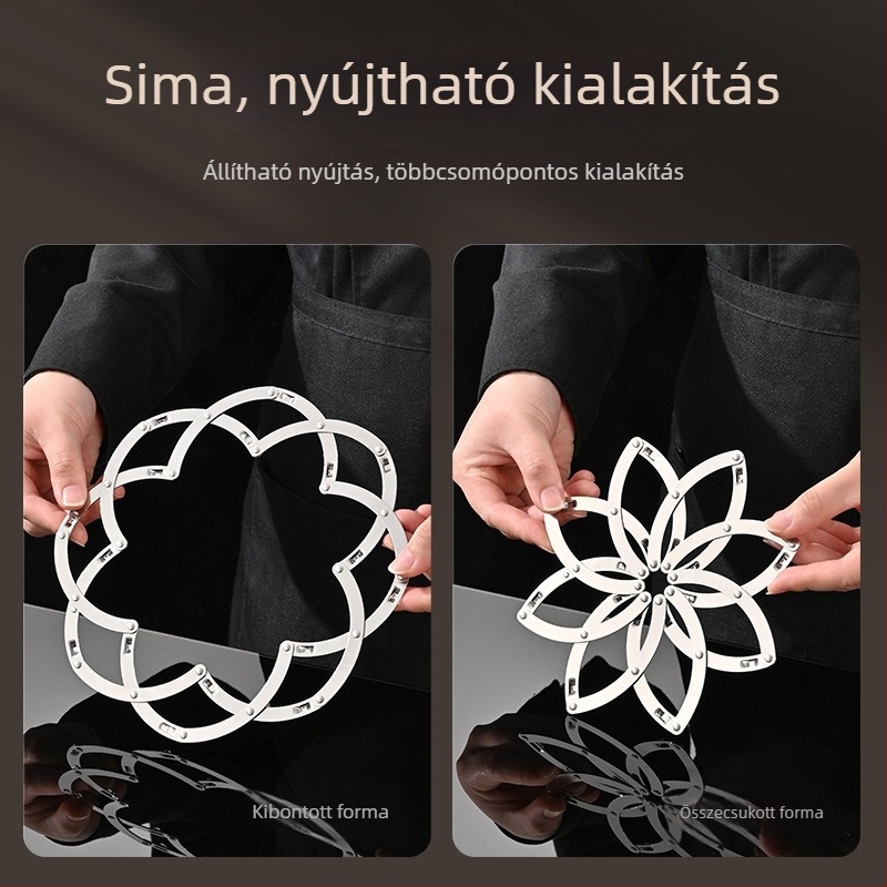 Kibővíthető rozsdamentes acél edényalátét – multifunkcionális hőszigetelő alátét edényekhez és lábasokhoz, virágmintával
