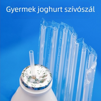 Élelmiszer‑minőségű tejszívó – rövid, merev, egyszer használatos, gyerekeknek, vékony végű, egyedi csomagolás.