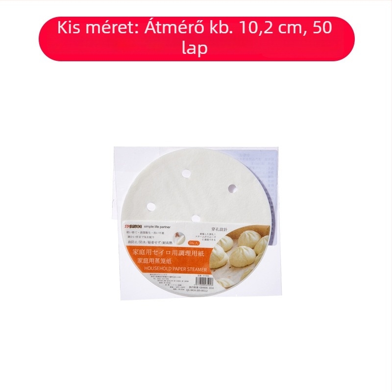 Elhasználható kerek párolópapír zsemle és gombócok párolásához, tapadásmentes, szilikonolaj bevonattal, háztartási használatra