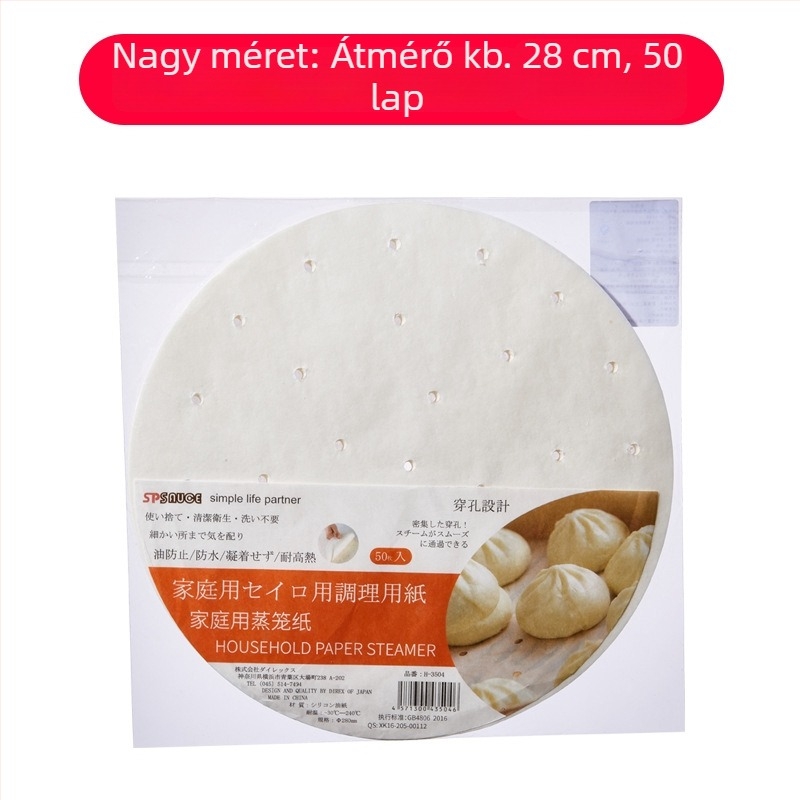 Elhasználható kerek párolópapír zsemle és gombócok párolásához, tapadásmentes, szilikonolaj bevonattal, háztartási használatra